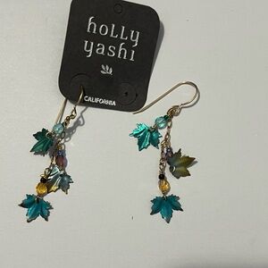 Holly Yashi Gold and Teal Leaf Earrings